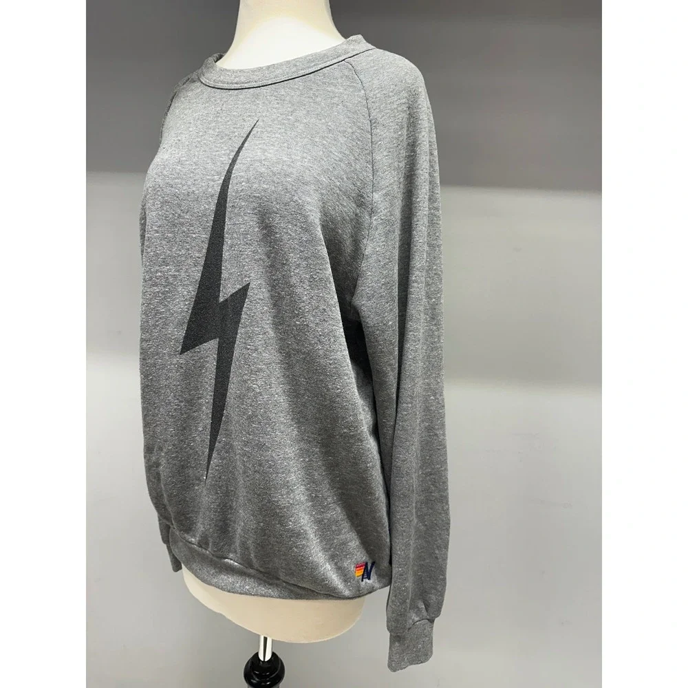 Aviator Nation Womens Lightning Bolt Sweatshirt Heather Gray Raglan Pullover L - Picture 2 of 4